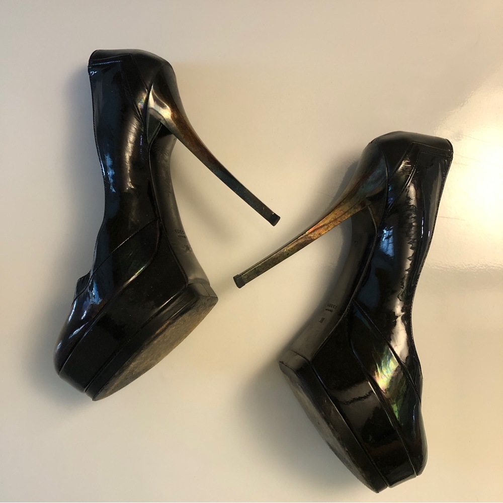 * GUCCI Black Patent Unisex Stiletto Platform Women’s size 38EU Pumps - Picture 3 of 14